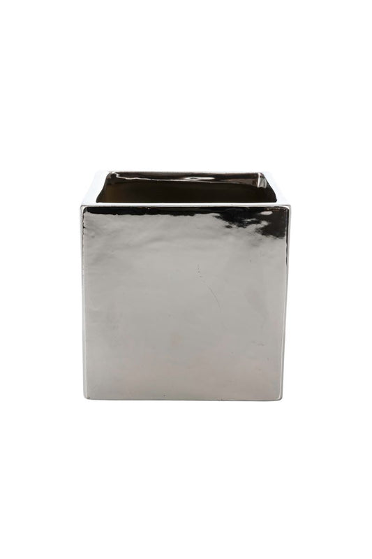 5 Inch Glossy Silver Cube Ceramic Vase 5W x 5H -- 24 Per Case