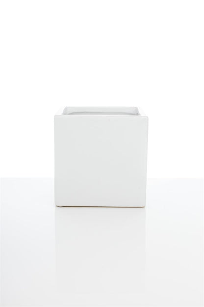 5 Inch Matte White Cube Ceramic Vase 5W x 5H -- 24 Per Case