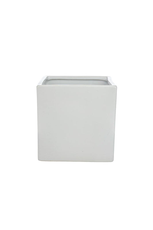 6 Inch Matte White Cube Ceramic Vase 6W x 6H -- 12 Per Case