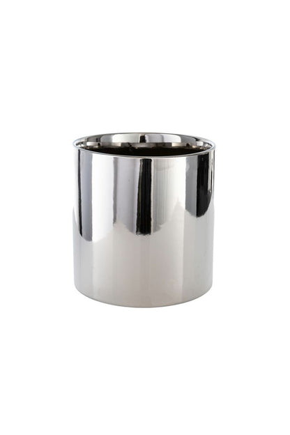 6 Inch Glossy Silver Cylinder Ceramic Vase 6W x 6H -- 12 Per Case