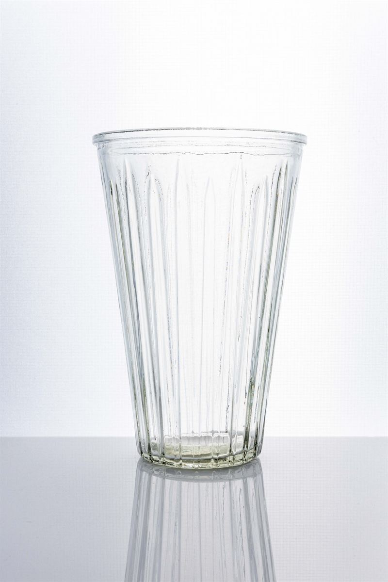 10 Inch Clear Cup Ribbed Glass Vase 6.5W x 10H -- 6 Per Case
