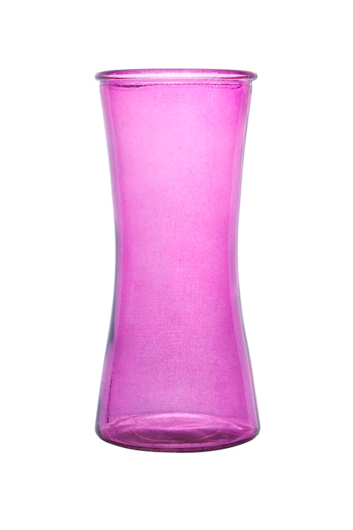 10 Inch Pink Gathering Glass Vase 4W x 10H -- 12 Per Case