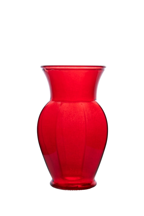 9 Inch Red Ginger Ribbed Glass Vase 4W x 9H -- 12 Per Case