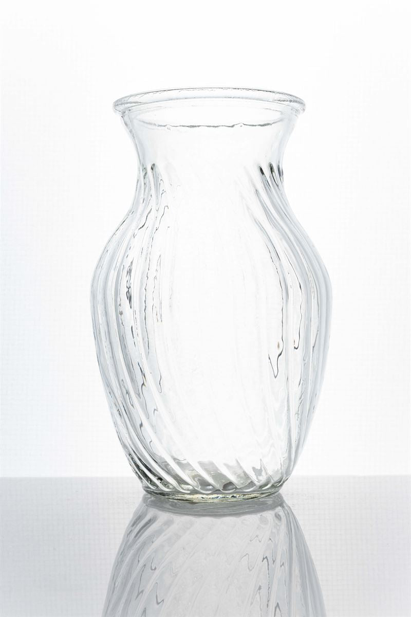 8 Inch Clear Spiral Ginger Glass Vase 5W x 8H -- 12 Per Case