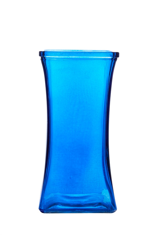 8.75 Inch Blue Flared Square Glass Vase 4W x 8.75H -- 12 Per Case