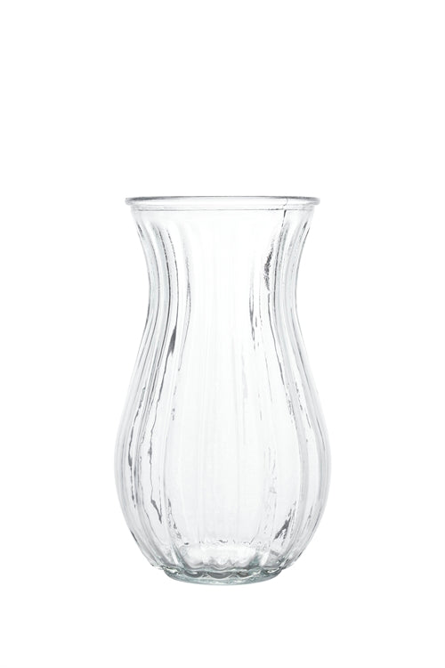 9 Inch Clear Ribbed Belly Glass Vase 4W x 9H -- 12 Per Case