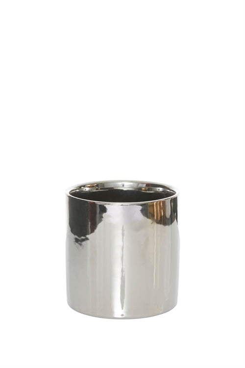 4 Inch Silver Cylinder Ceramic Vase 4W x 4H -- 36 Per Case