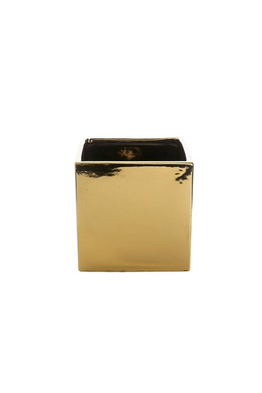 6 Inch Glossy Gold Cube Ceramic Vase 6W x 6H -- 12 Per Case