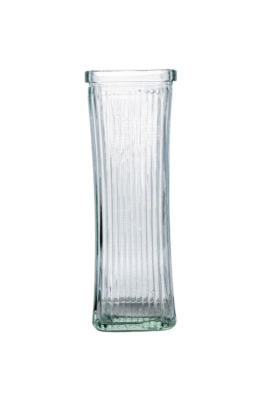 8.75 Inch Clear Tapered Square Lined Glass Vase 3W x 8.75H -- 24 Per Case