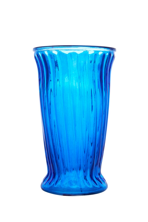 12 Inch Cobalt Blue Ribbed Cup Footed Glass Vase 7W x 12H -- 6 Per Case
