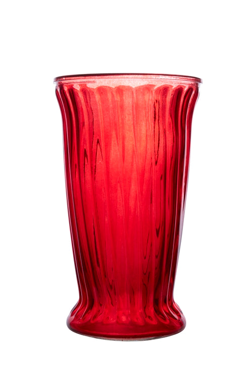 12 Inch Red Ribbed Cup Footed Glass Vase 7W x 12H -- 6 Per Case