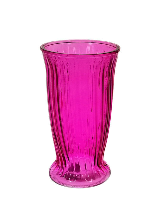 12 Inch Pink Ribbed Cup Footed Glass Vase 7W x 12H -- 6 Per Case