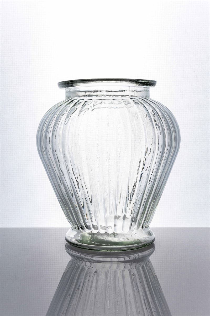 8 Inch Clear Belly Footed Glass Vase 4.75W x 8H -- 12 Per Case