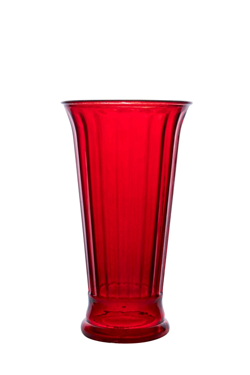 10 Inch Red Cup Footed Ribbed Glass Vase 5.5W x 10H -- 6 Per Case