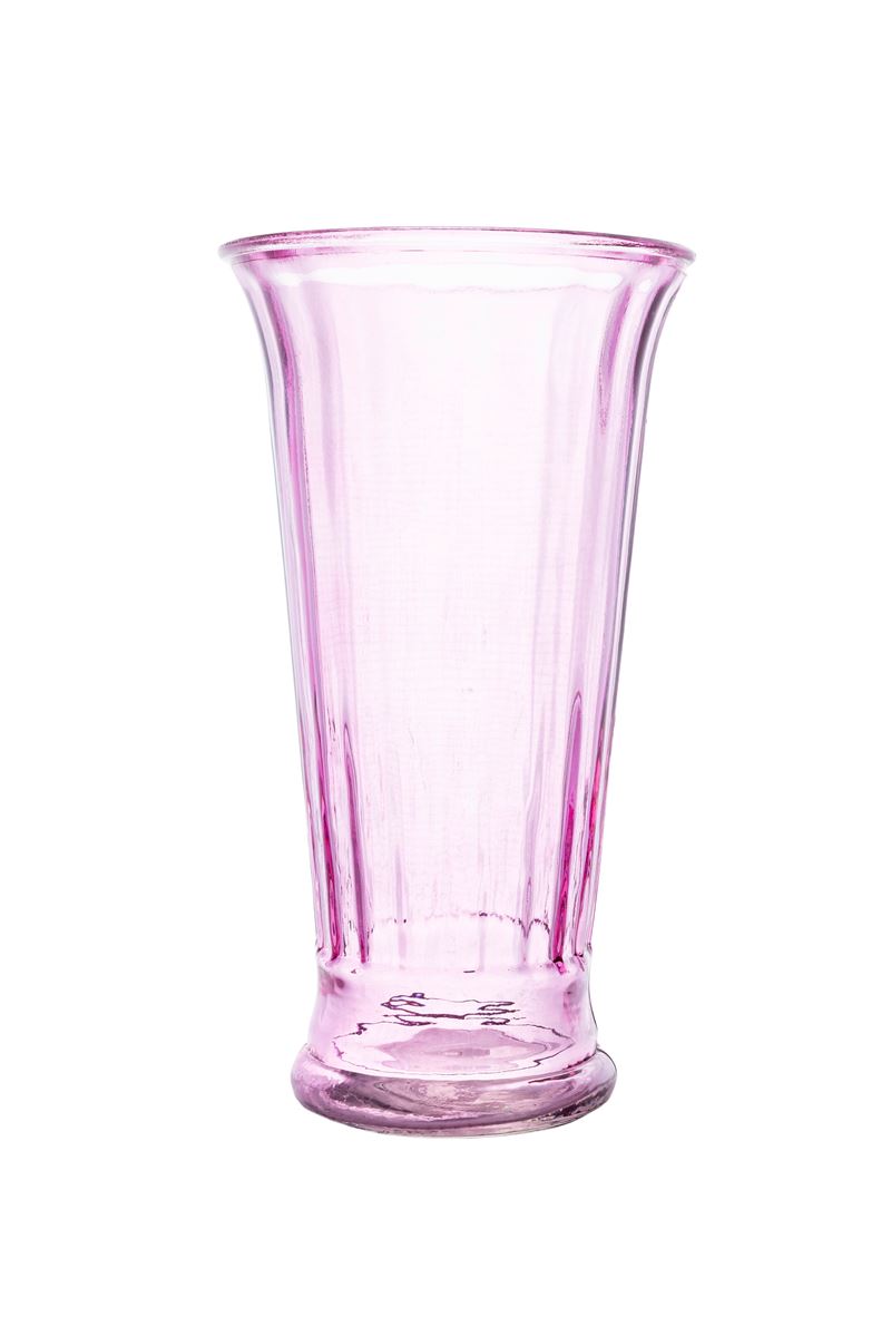 10 Inch Pink Ribbed Cup Foooted Glass Vase 5.5W x 10H -- 6 Per Case