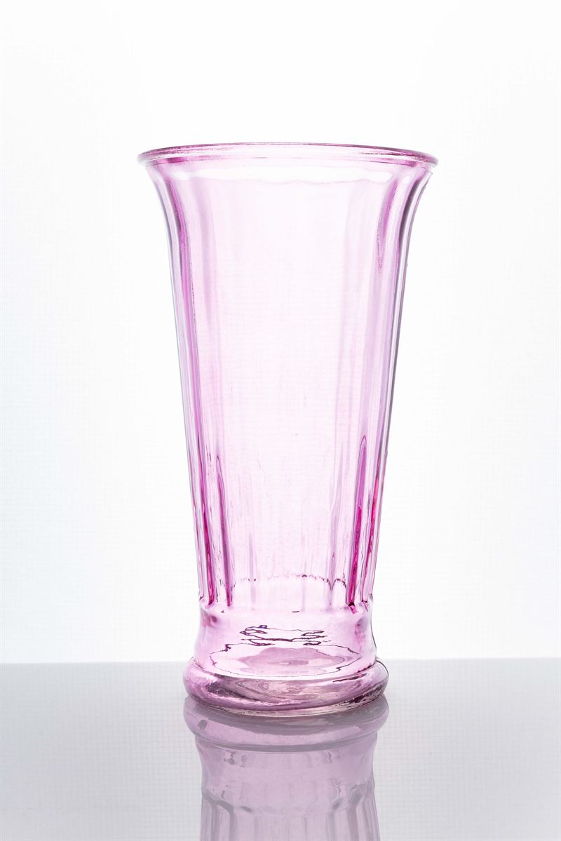 10 Inch Pink Ribbed Cup Foooted Glass Vase 5.5W x 10H -- 6 Per Case