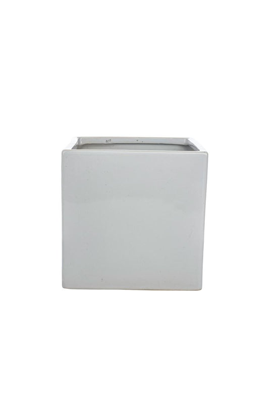 6 Inch Glossy White Square Ceramic Vase 6W x 6H -- 12 Per Case