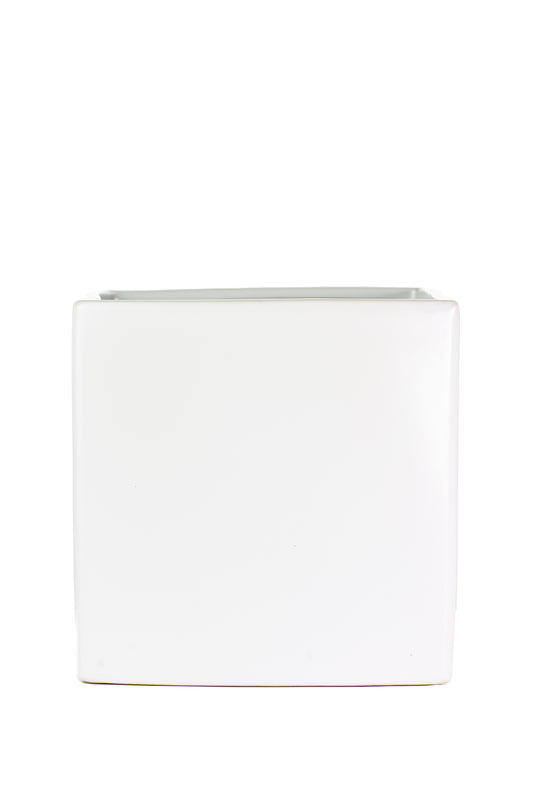 8 Inch Matte White Cube Ceramic Vase 8W x 8H -- 8 Per Case