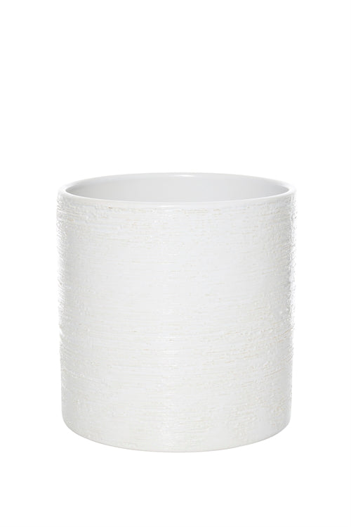 6 Inch Scratched White Cylinder Ceramic Vase 6W x 6H -- 12 Per Case