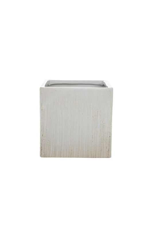 5 Inch Scratched White Cube Ceramic Vase 5W x 5H -- 24 Per Case