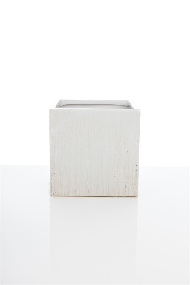 5 Inch Scratched White Cube Ceramic Vase 5W x 5H -- 24 Per Case