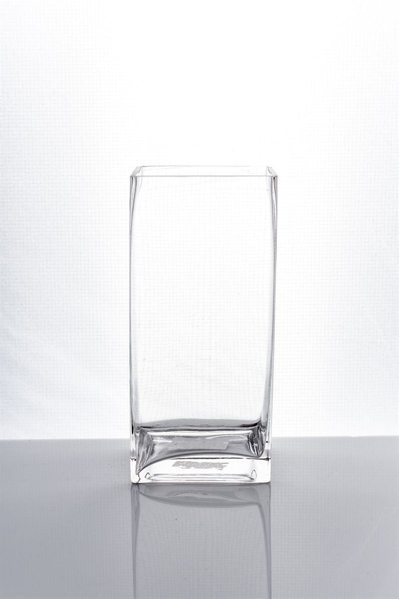 9 Inch Clear Rectangular Glass Vase 4L x 3W x 8H -- 12 Per Case