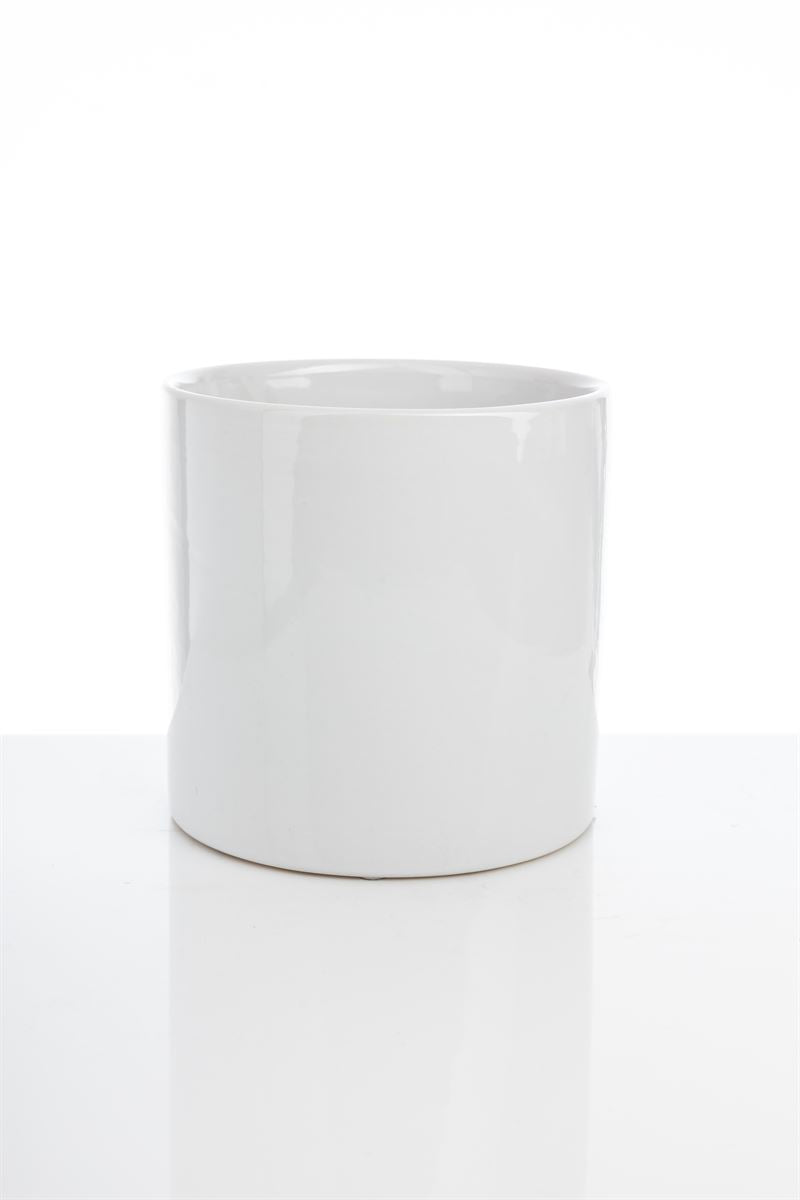 6 Inch Glossy White Cylinder Ceramic Vase 6W x 6H -- 12 Per Case