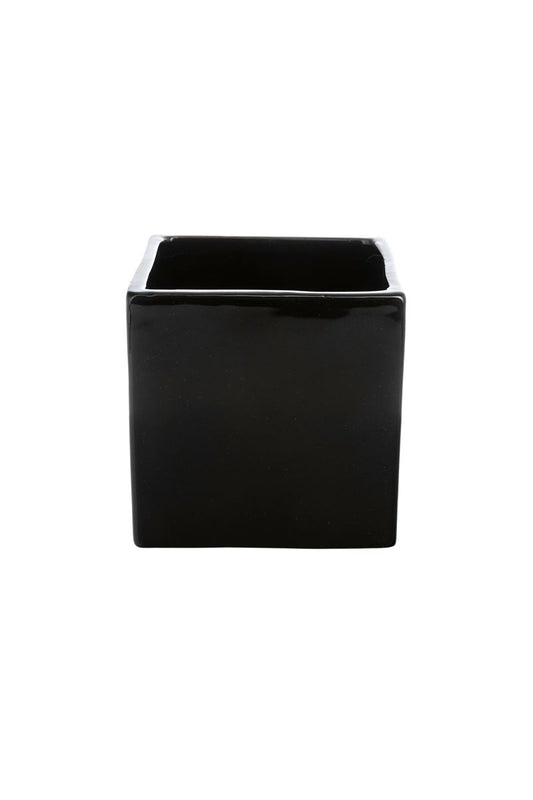 5 Inch Glossy Black Cube Ceramic Vase 5W x 5H -- 24 Per Case