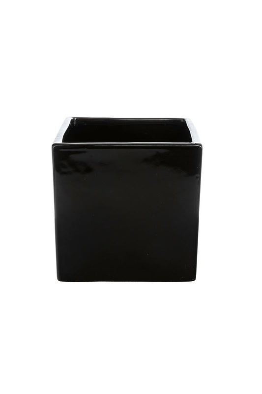 6 Inch Glossy Black Square Ceramic Vase 6W x 6H -- 12 Per Case