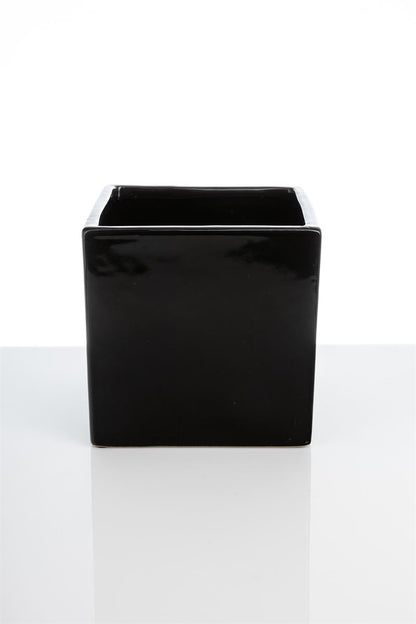6 Inch Glossy Black Square Ceramic Vase 6W x 6H -- 12 Per Case