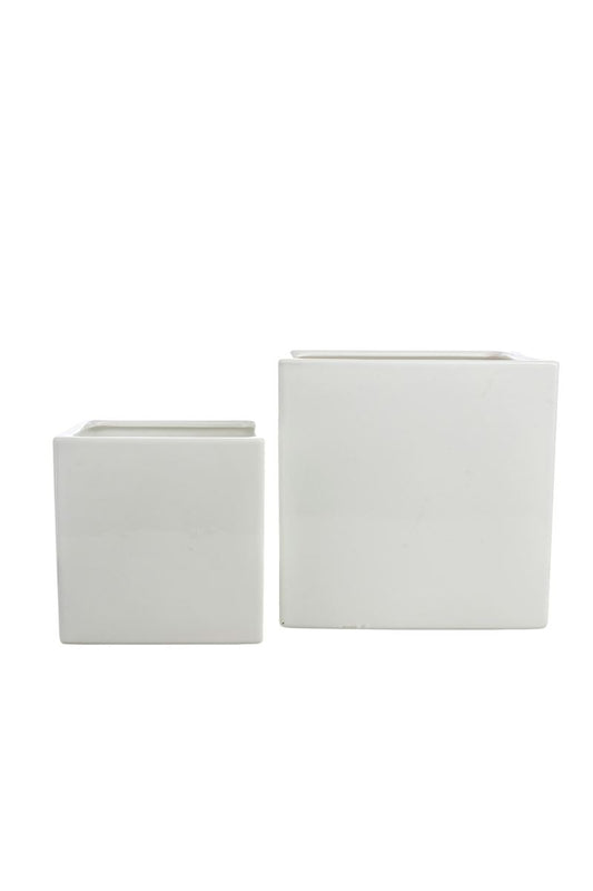 2-Piece Set White Square Ceramic Vase 7W x 7H -- 6 Per Case