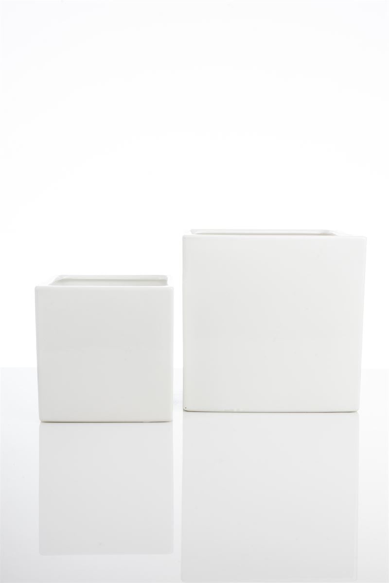 2-Piece Set White Square Ceramic Vase 7W x 7H -- 6 Per Case