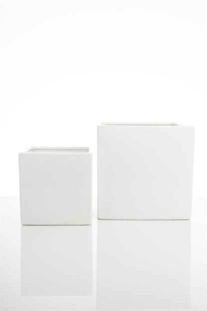 2-Piece Set White Square Ceramic Vase 7W x 7H -- 6 Per Case