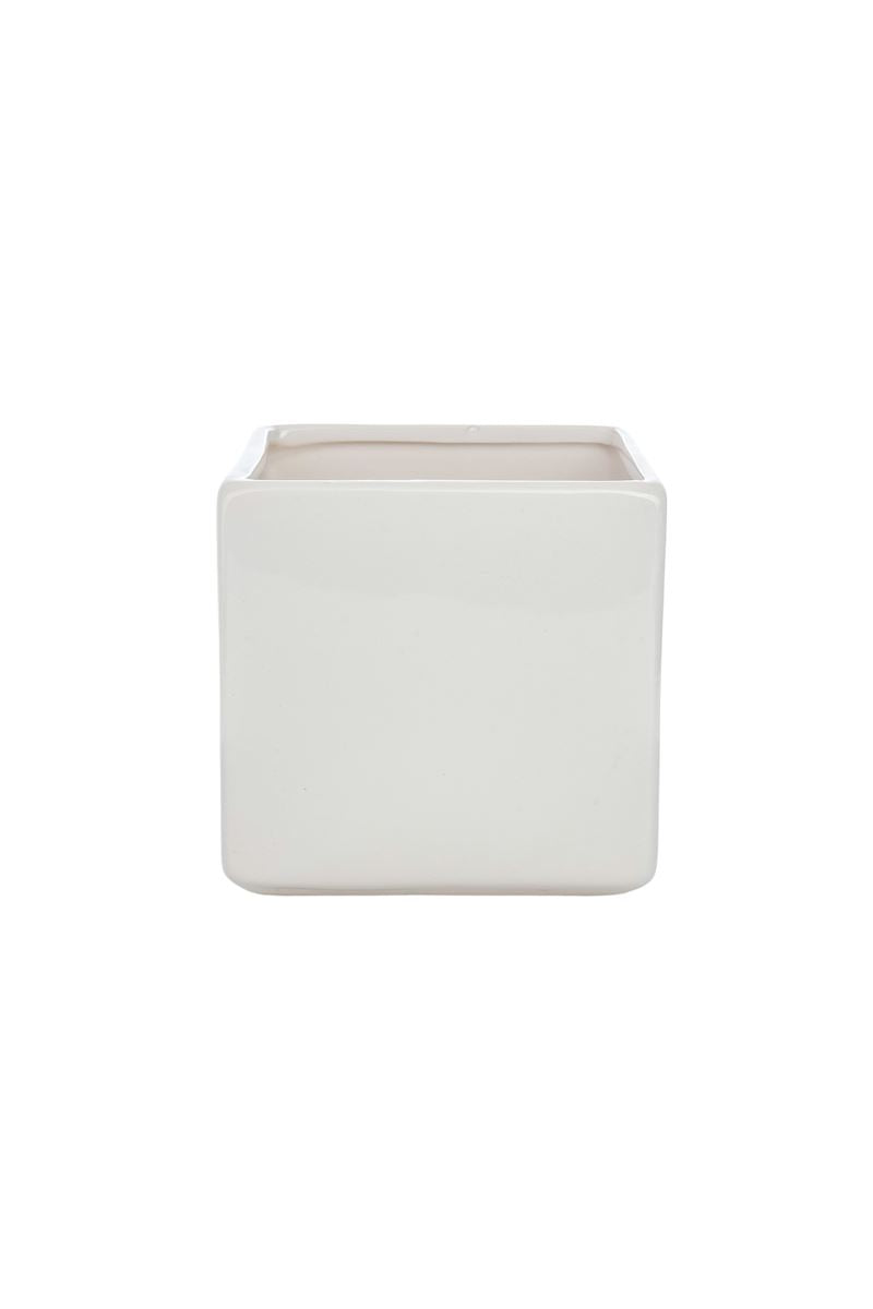 5 Inch White Cube Ceramic Vase 5W x 5H -- 24 Per Case