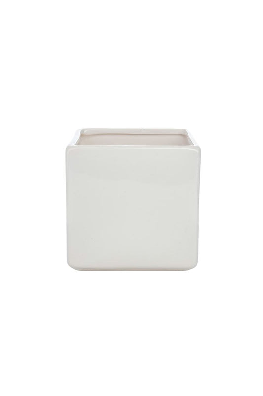 5 Inch White Cube Ceramic Vase 5W x 5H -- 24 Per Case