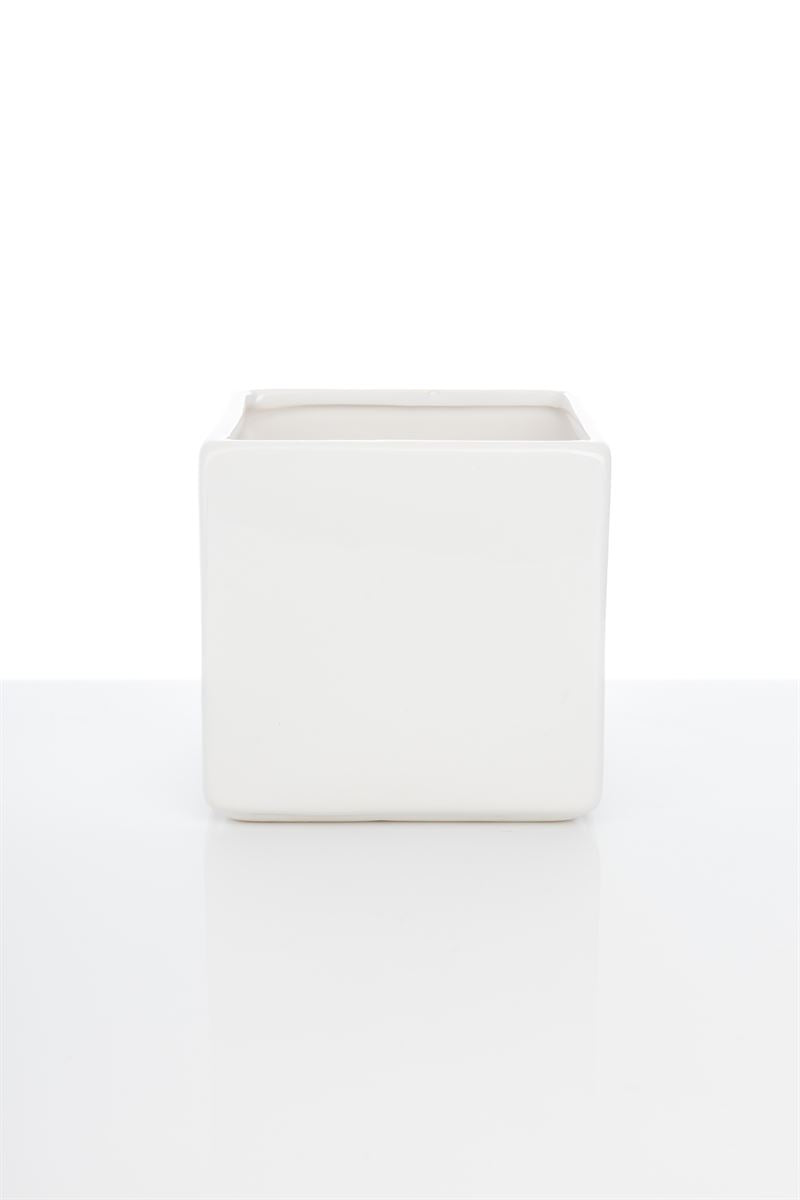 5 Inch White Cube Ceramic Vase 5W x 5H -- 24 Per Case