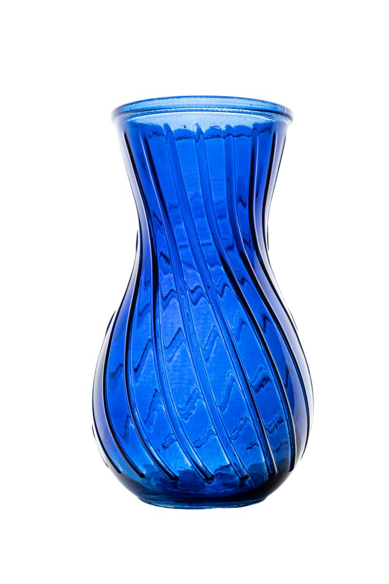 8.75 Inch Blue Belly Swirl Glass Vase 4W x 8.75H -- 12 Per Case