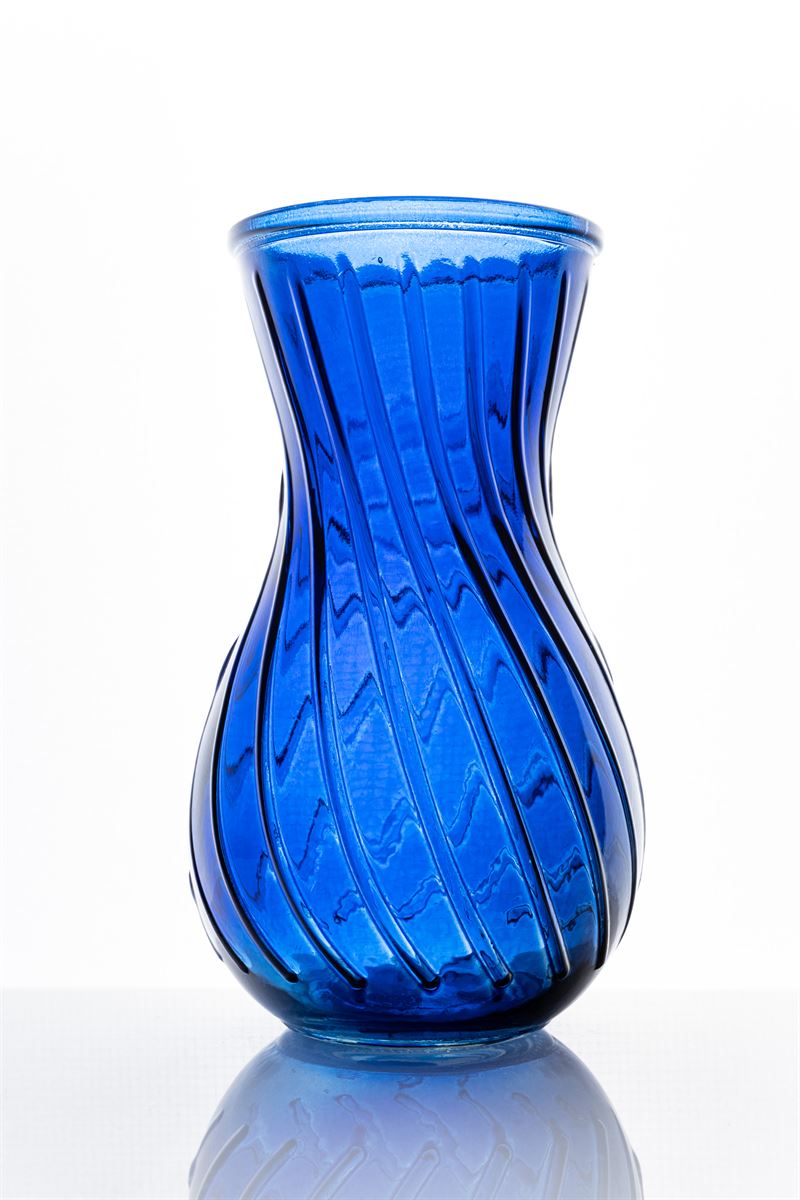 8.75 Inch Blue Belly Swirl Glass Vase 4W x 8.75H -- 12 Per Case