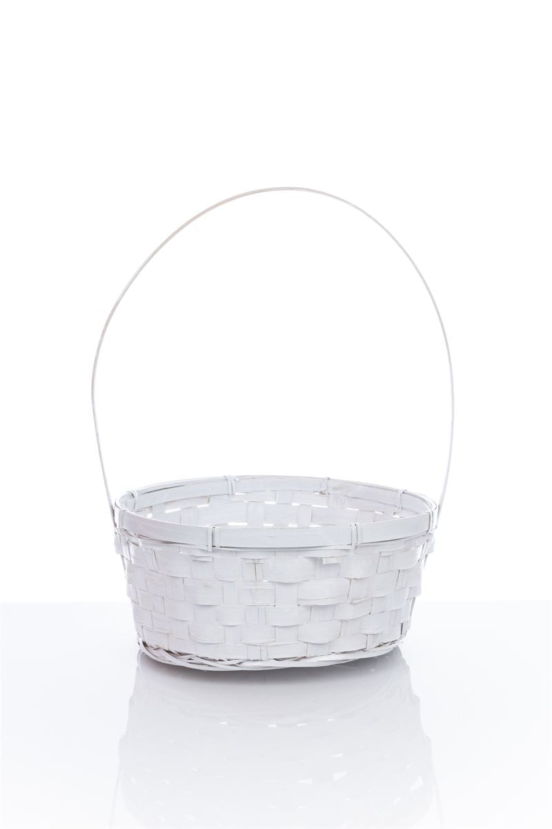 4.5 Inch White Round Wooden Basket 10W x 4.5H -- 48 Per Case