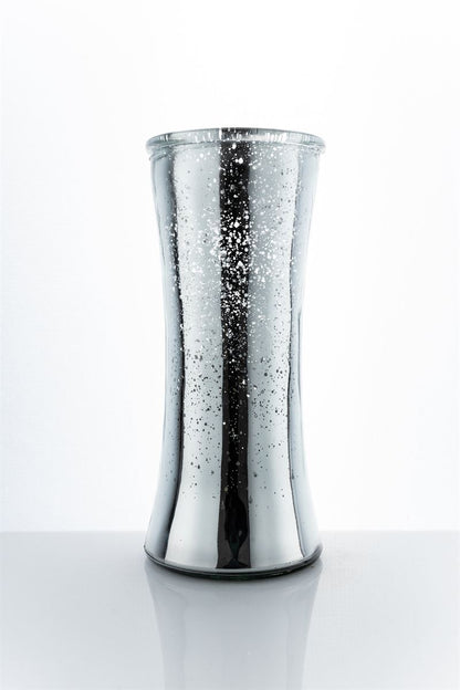 10 Inch Mercury Silver Hour Glass Vase 4W x 10H -- 12 Per Case