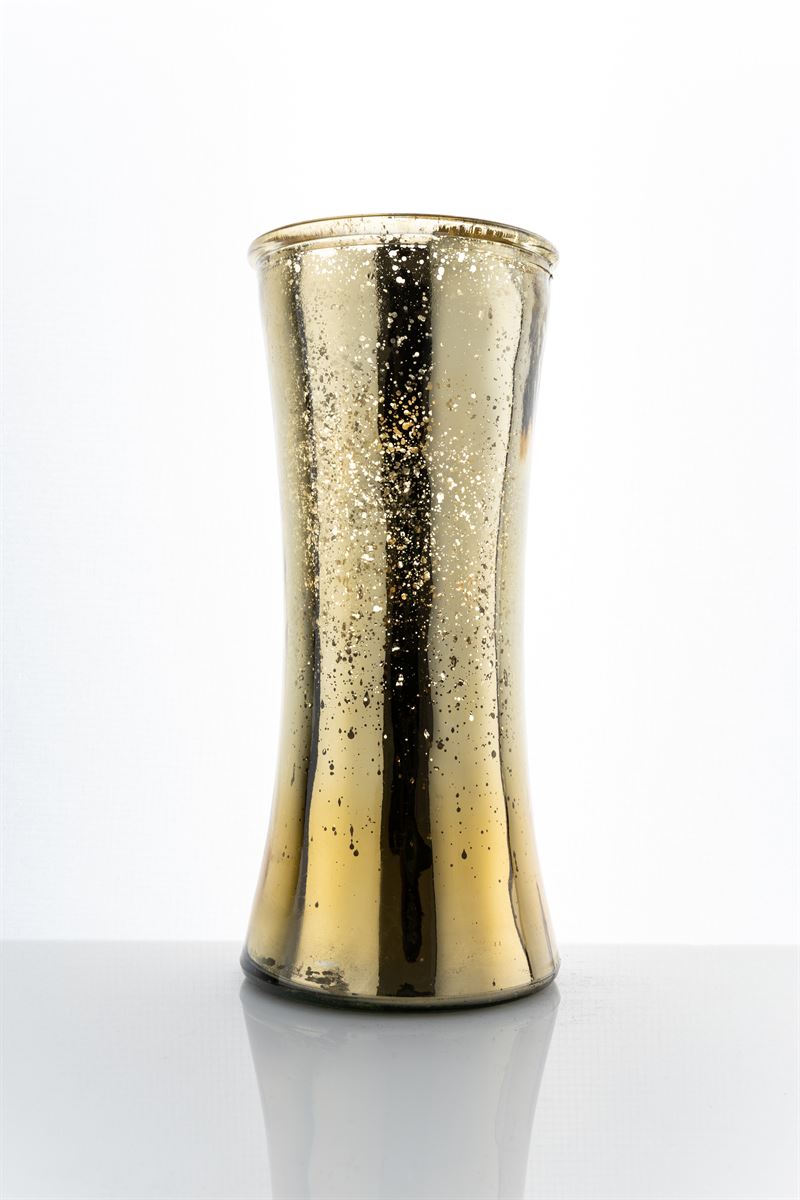 10 Inch Mercury Gold Hour Glass Vase 4W x 10H -- 12 Per Case