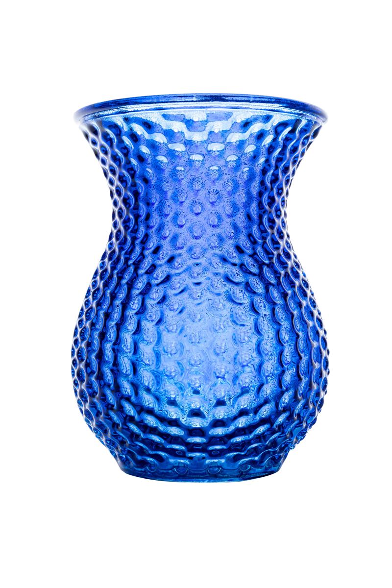 7.5 Inch Dark Blue Belly Dotted Glass Vase 5.5W x 7.5H -- 12 Per Case