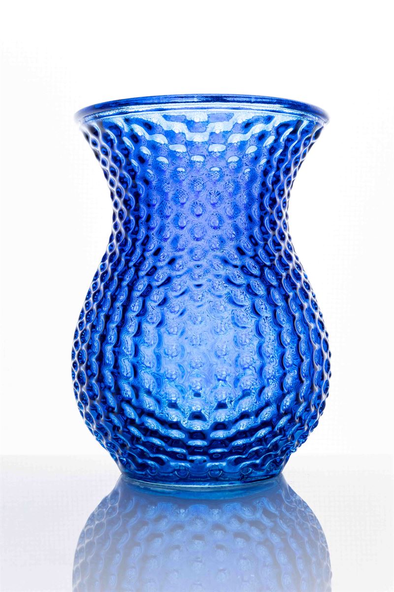 7.5 Inch Dark Blue Belly Dotted Glass Vase 5.5W x 7.5H -- 12 Per Case