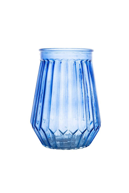 8.5 Inch Blue Belly Lined Glass Vase 5W x 8.5H -- 12 Per Case