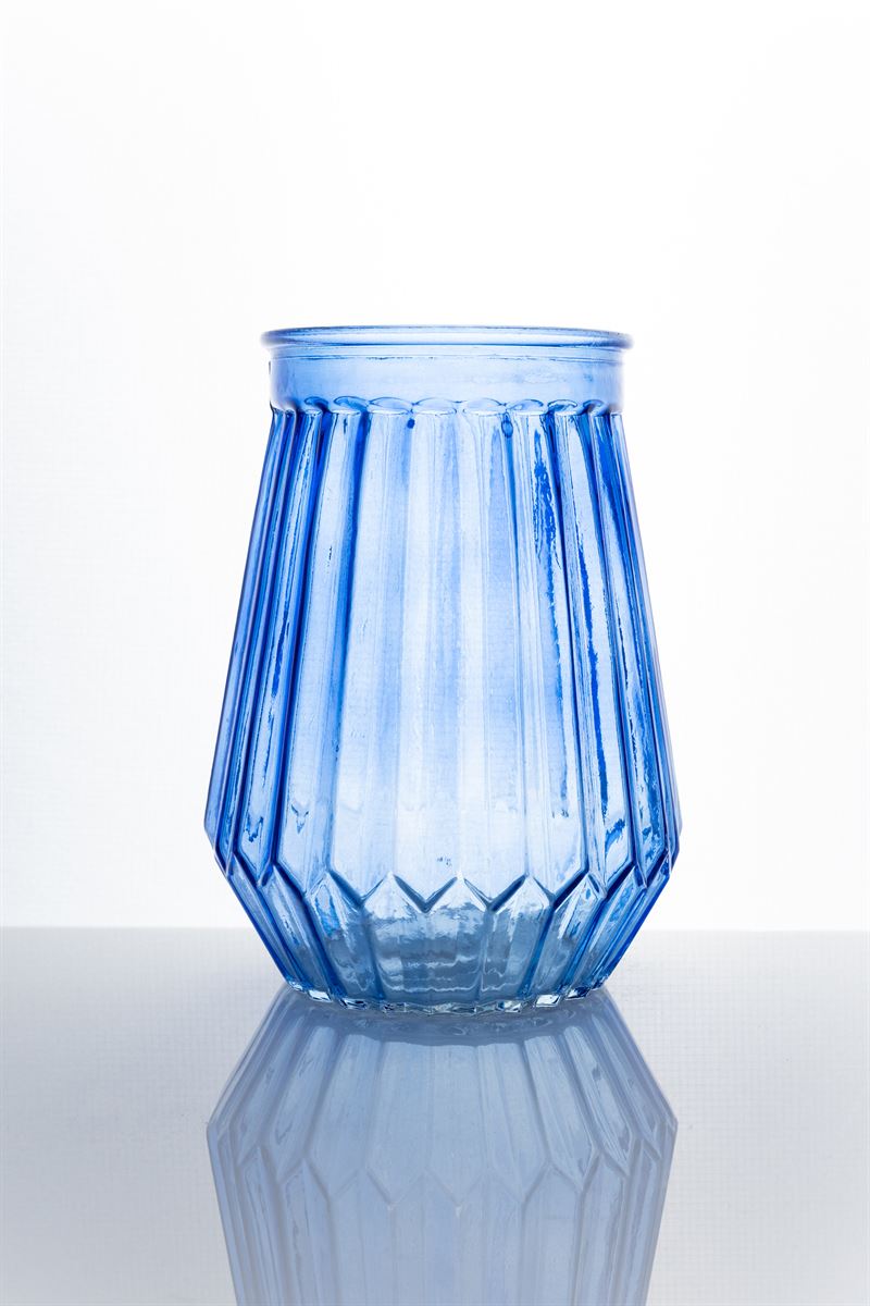 8.5 Inch Blue Belly Lined Glass Vase 5W x 8.5H -- 12 Per Case