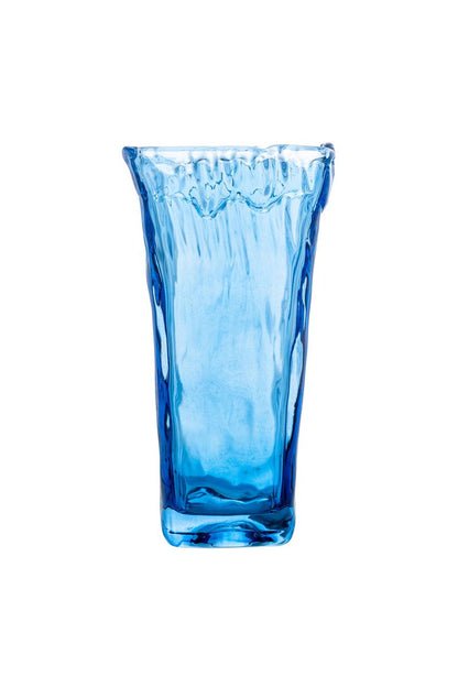 9.5 Inch Blue Tapered Square Glass Vase 5W x 9.5H -- 12 Per Case