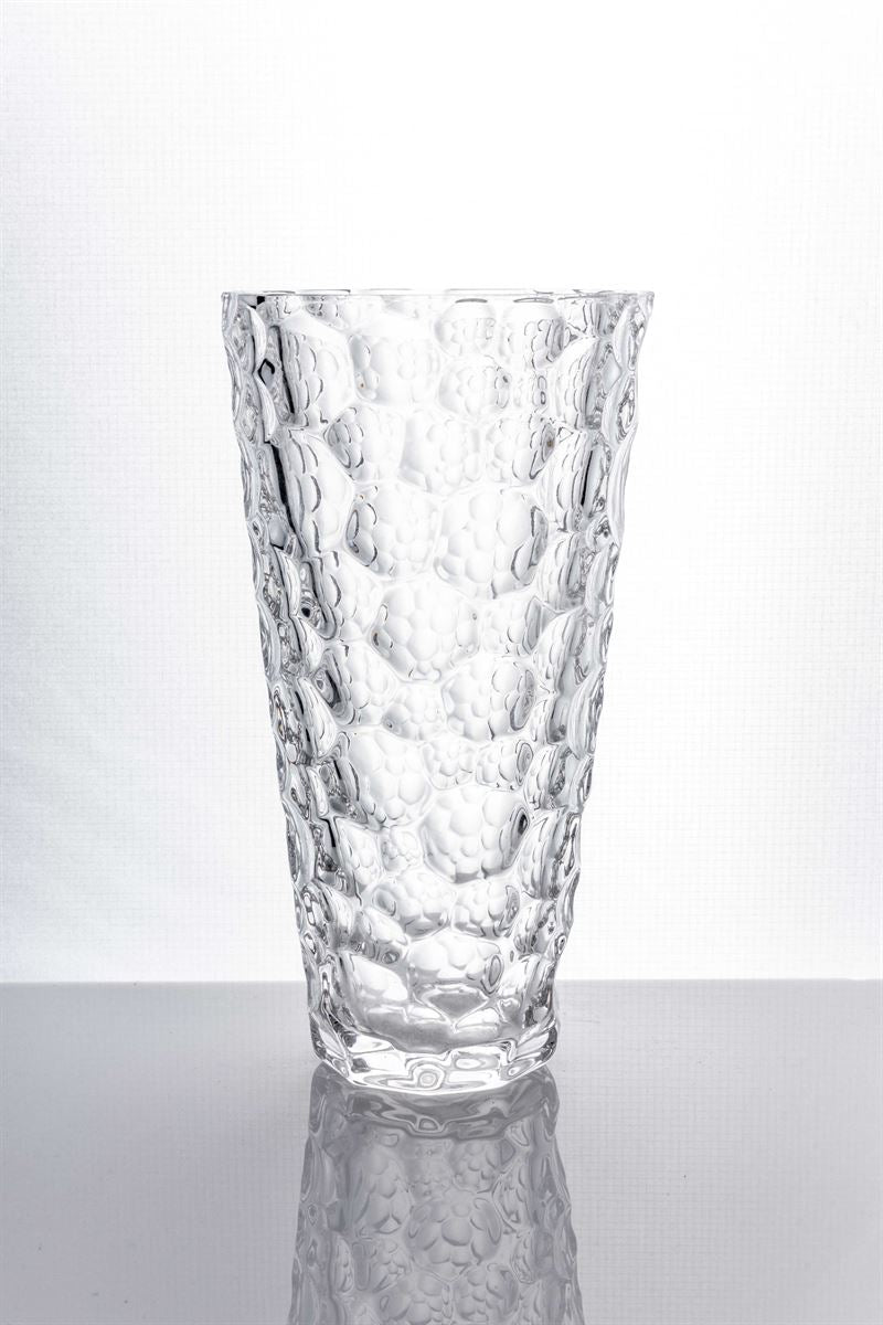 9.75 Inch Clear Textured Cup Glass Vase 5W x 9.75H -- 12 Per Case