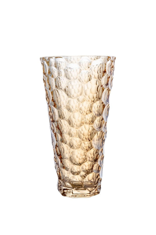 9.75 Inch Amber Textured Cup Glass Vase 5W x 9.75H -- 12 Per Case