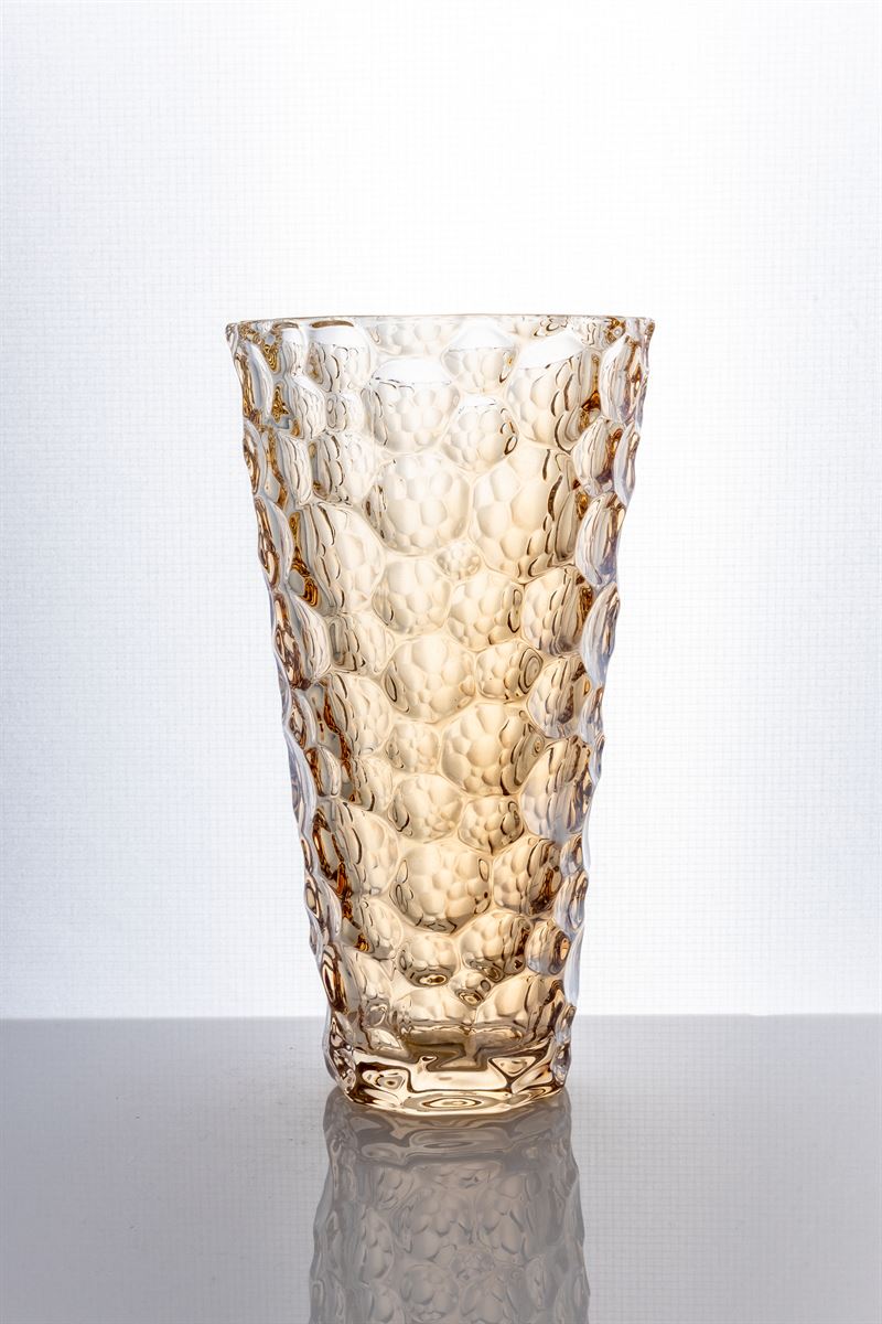 9.75 Inch Amber Textured Cup Glass Vase 5W x 9.75H -- 12 Per Case