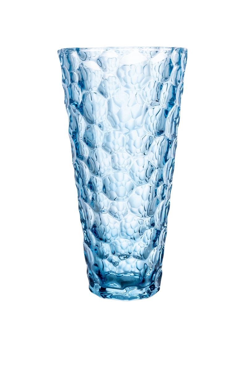 11.5 Inch Blue Textured Cup Glass Vase 6W x 11.5H -- 6 Per Case
